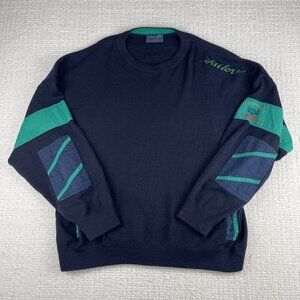 ALEXANDER'S Sailor Made in ITALY Sweater sz L Elbow Patches Navy Blue